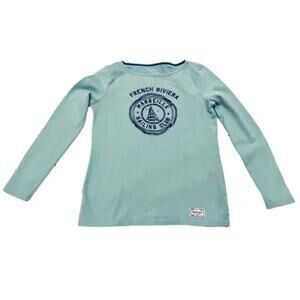 Talbots Shirt Light‎ Blue Nautical Long Sleeve Tee French Riviera Petite Size S